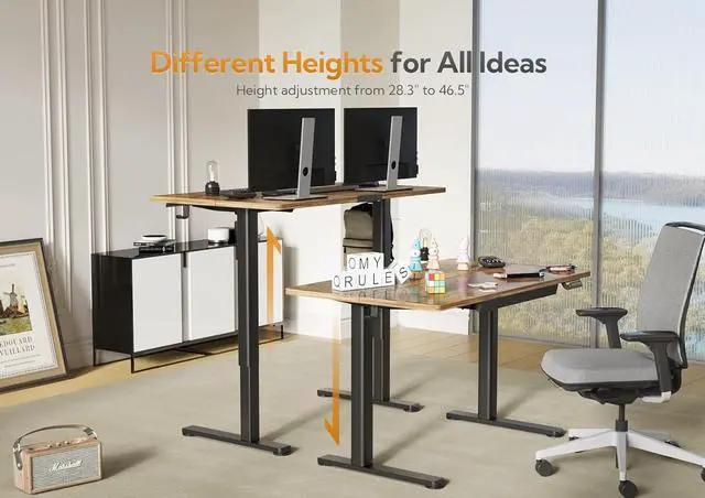 Alt view image 4 of 7 - 48" Standing Desk with Drawers, Stand Up Electric Standing Desk Adjustable Height, Sit Stand Desk Computer Workstation, 48 Inch, Rustic Brown
