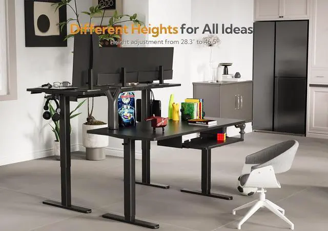 Alt view image 2 of 7 - 55" Standing Desk with Keyboard Tray, Standing Desk Adjustable Height, Raising Desks for Home Office and Computer Workstation, 55 Inches, Black