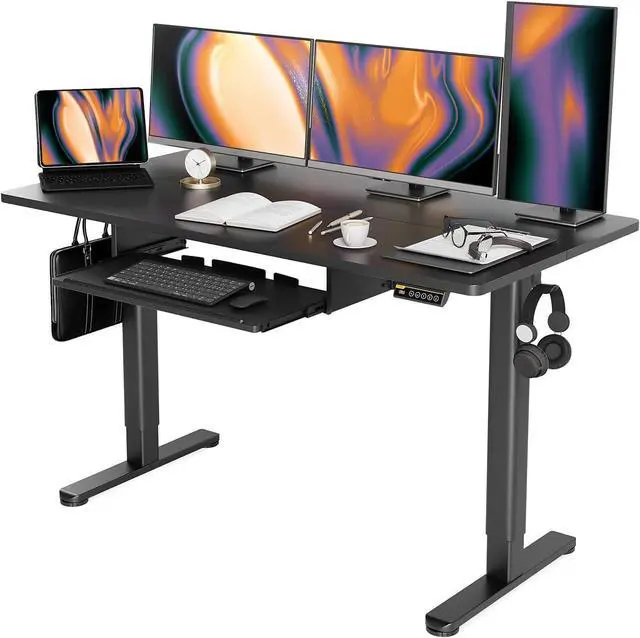 Main image of 55" Standing Desk with Keyboard Tray, Standing Desk Adjustable Height, Raising Desks for Home Office and Computer Workstation, 55 Inches, Black