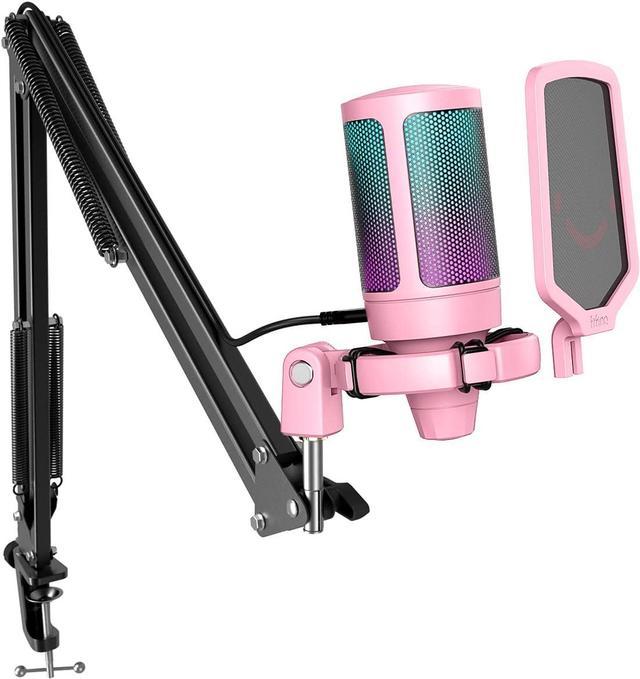 FIFINE Gaming PC USB Microphone, Podcast Condenser Mic with Boom Arm, Pop  Filter, Mute Button for Streaming, Twitch, Online Chat, RGB Computer Mic  for PS4/5 PC Gamer r-AmpliGame Pink 