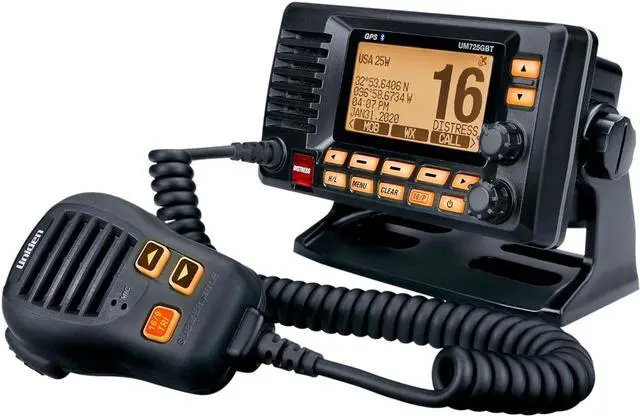 Alt view image 2 of 6 - Uniden UM725GBTBK Marine VHF Radio, All USA, Canada, and Intl. Marine Channels, 1Watt/25Watt Transmit Power, Largest LCD Screen in Class, NOAA Weather Channels, Speaker Mic, Built-in GPS & Bluetooth.