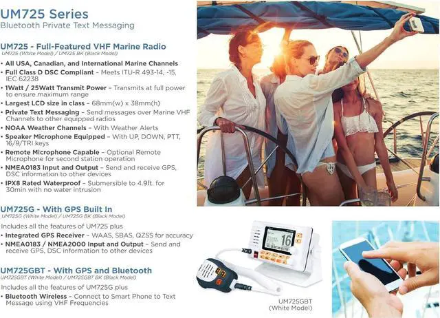 Alt view image 4 of 6 - Uniden UM725GBTBK Marine VHF Radio, All USA, Canada, and Intl. Marine Channels, 1Watt/25Watt Transmit Power, Largest LCD Screen in Class, NOAA Weather Channels, Speaker Mic, Built-in GPS & Bluetooth.