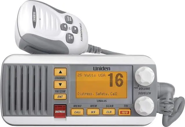 Main image of Uniden Advanced Fixed Mount VHF Marine Radio, All USA/International/Canadian Marine Channels Including New 4-Digit, CDN B Channels, 1 Watt/25 Watt Power, Waterproof IPX8 Submersible, White