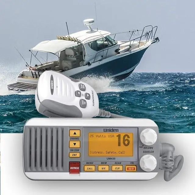 Alt view image 4 of 5 - Uniden Advanced Fixed Mount VHF Marine Radio, All USA/International/Canadian Marine Channels Including New 4-Digit, CDN B Channels, 1 Watt/25 Watt Power, Waterproof IPX8 Submersible, White