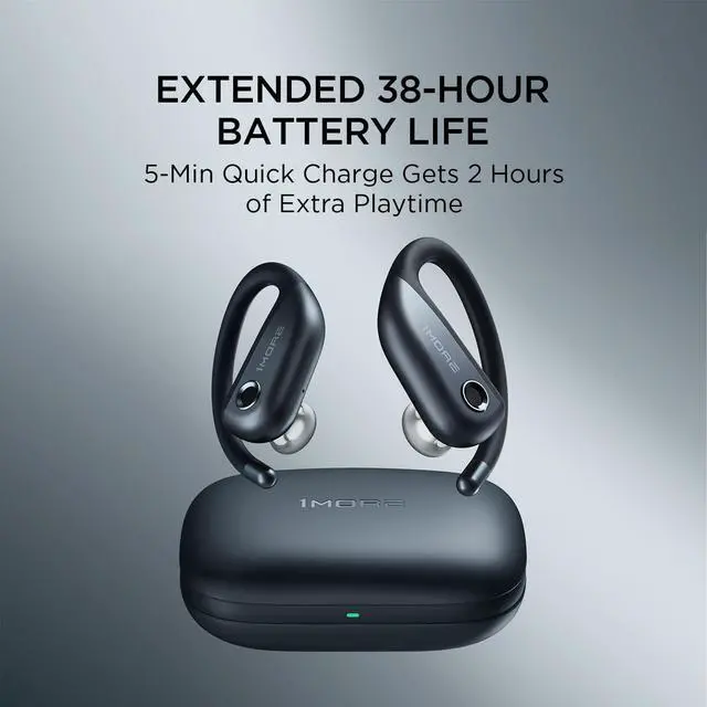 Alt view image 7 of 7 - 1MORE Fit Open Earbuds, Open Ear Wireless Headphones Bluetooth 5.3 with 4 Microphone, Earbuds with Earhooks for Sports Running, IPX7, Fast Charging, 38H-Playtime, Preset EQ Via App, Black