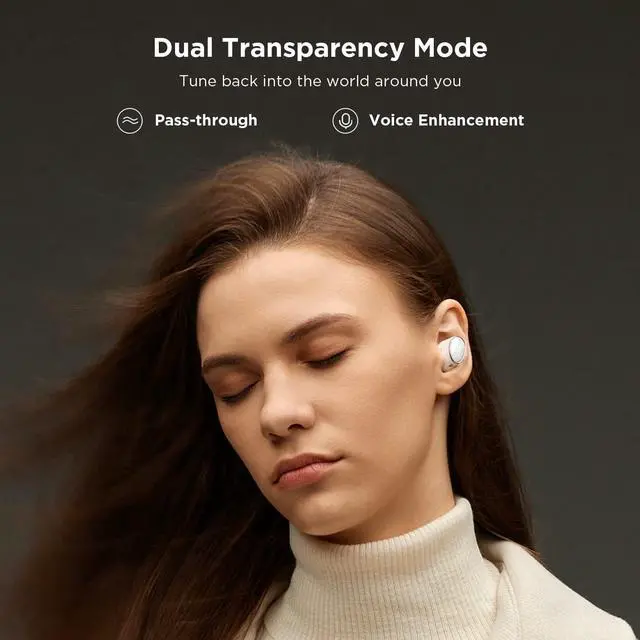 Alt view image 6 of 7 - 1MORE EVO Noise Cancelling Earbuds, Headphones with Dual Drivers, Adaptive ANC, Bluetooth Headphones, HiFi Sound, LDAC, Hi-Res Audio, 6 Mics, 28H Playtime, Wireless Charging, White