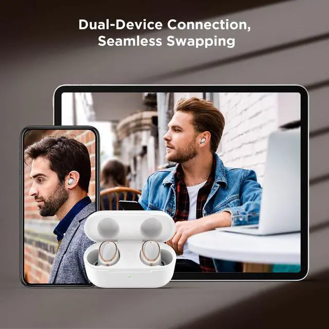Alt view image 7 of 7 - 1MORE EVO Noise Cancelling Earbuds, Headphones with Dual Drivers, Adaptive ANC, Bluetooth Headphones, HiFi Sound, LDAC, Hi-Res Audio, 6 Mics, 28H Playtime, Wireless Charging, White