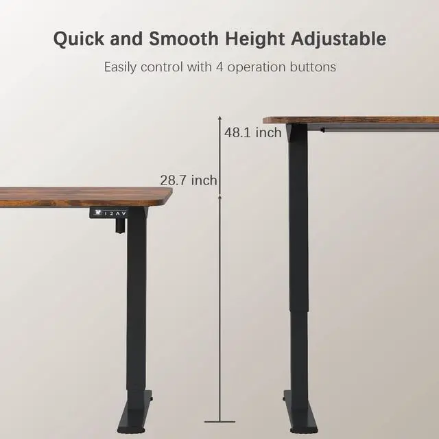 Alt view image 3 of 7 - 63" Electric Height Adjustable Standing Desk Large 63 x 24 Inches Sit Stand Up Desk Home Office Computer Desk Memory Preset with T-Shaped Metal Bracket,Brown