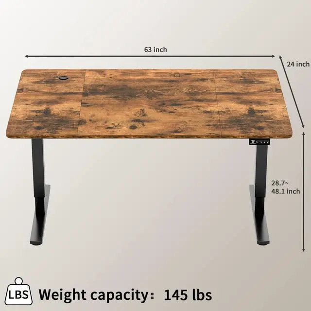 Alt view image 7 of 7 - 63" Electric Height Adjustable Standing Desk Large 63 x 24 Inches Sit Stand Up Desk Home Office Computer Desk Memory Preset with T-Shaped Metal Bracket,Brown