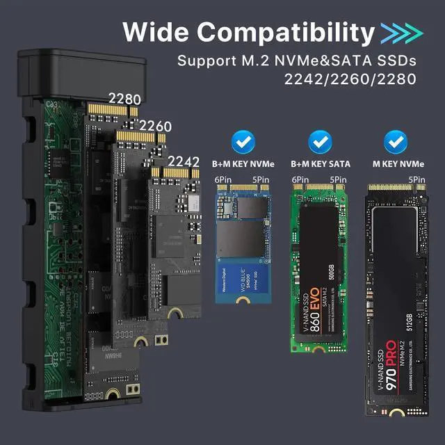 Alt view image 5 of 7 - M.2 NVME SSD Enclosure with Cooling Fan, 10 Gbps USB C 3.2 Gen 2 PCIE NVME Adapter, 6Gbps SATA, M.2 Reader with Aluminum Case Support UASP Trim for PCIe M-Key(B+M Key) SSD 2242/2260/2280