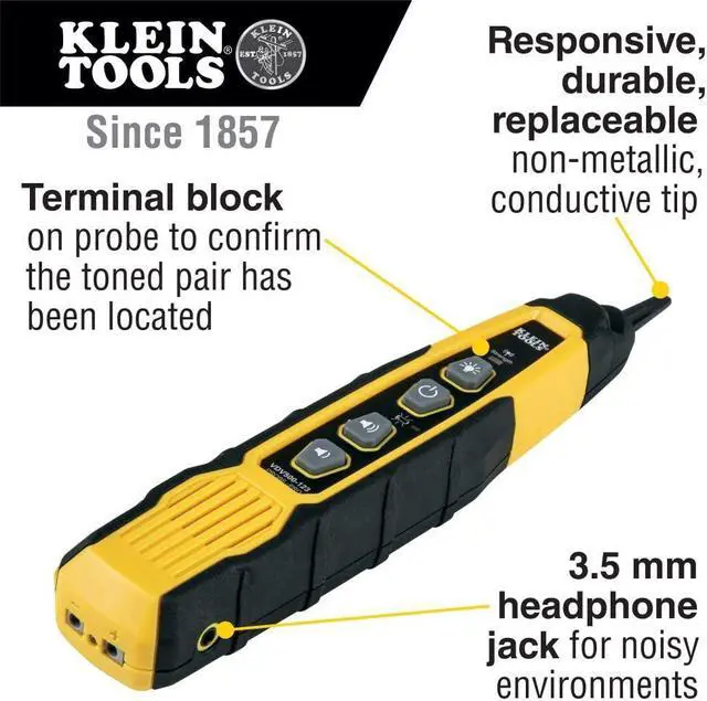 Alt view image 4 of 6 - Klein Tools Cable Tracer with Probe Tone Pro Kit for Telephone, Internet, Video, Data and Communications Cables, Beige