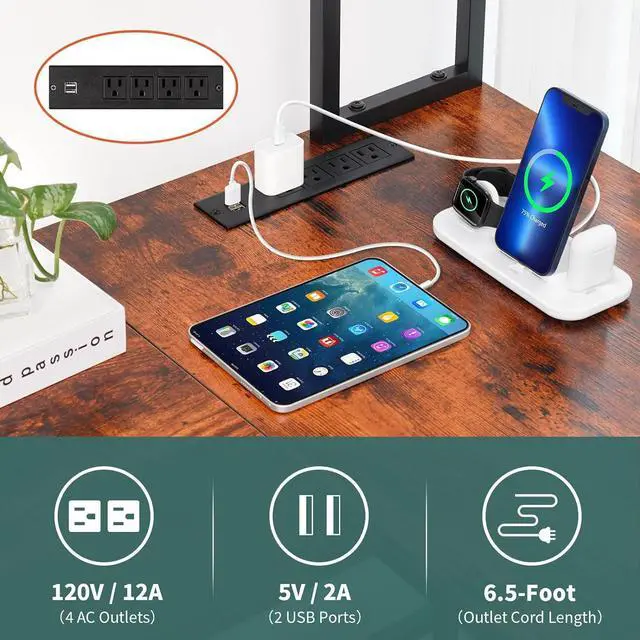 Alt view image 5 of 7 - 55.1" L Shaped Desk with LED Strip & Power Outlet, Reversible L-Shaped Computer Desk, Corner Desks Home Office Desk with Drawer, Gaming Desk