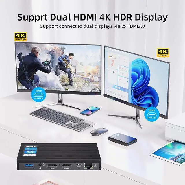 Alt view image 6 of 7 - Fanless Mini PC Quieter3Q 11th Gen N5105 8GB 128GB Windows 11 Pro Micro Computer WiFi 6 Small Desktop Service with USB-C PD, Gigabit Ethernet, Dual HDMI 4K, Auto Power on, PXE Support M.2 SSD