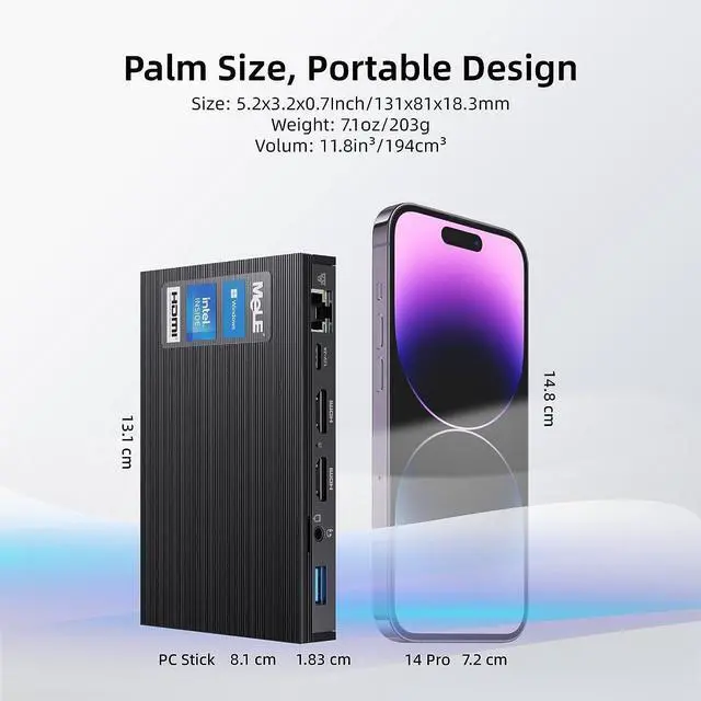 Alt view image 5 of 7 - Fanless Mini PC Quieter3Q 11th Gen N5105 8GB 128GB Windows 11 Pro Micro Computer WiFi 6 Small Desktop Service with USB-C PD, Gigabit Ethernet, Dual HDMI 4K, Auto Power on, PXE Support M.2 SSD