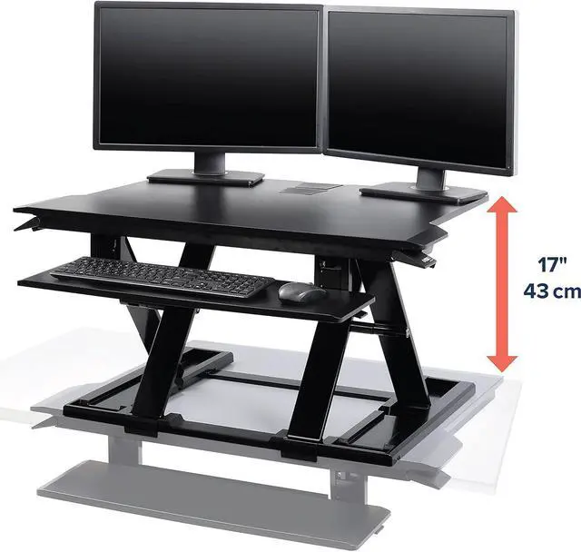 Alt view image 5 of 6 - Ergotron  WorkFit-TX Standing Desk Converter, Dual Monitor Sit Stand Ergonomic Desk Riser for Tabletops  32 Inch Width, Black