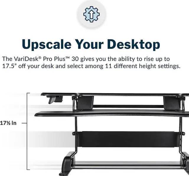 Alt view image 2 of 5 - VariDesk Pro Plus 30 - Height Adjustable Standing Desk Converter for Home Office - Sit to Stand Desk with 11 Height Settings, Spring-Assisted Lift, and Weighted Base - Fully Assembled, Black