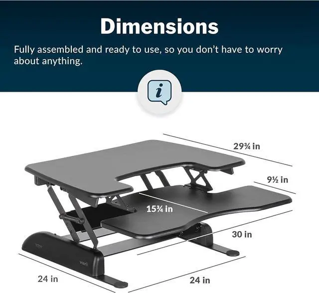 Alt view image 5 of 5 - VariDesk Pro Plus 30 - Height Adjustable Standing Desk Converter for Home Office - Sit to Stand Desk with 11 Height Settings, Spring-Assisted Lift, and Weighted Base - Fully Assembled, Black