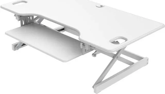 Main image of 46" Standing Desk Converter Large - Height Adjustable Sit Standup Triple Monitor Riser - Gas Spring Computer Workstation, Retractable Keyboard Tray - White