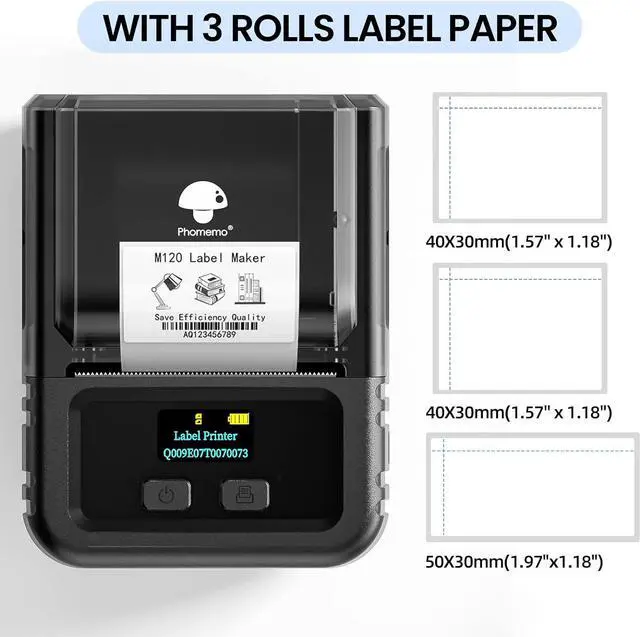 Alt view image 2 of 6 - Label Maker-Barcode Printer, 2 Inch Bluetooth Thermal Label Printer, Portable Label Maker Machine for Barcode, Qr Code, Small Business, Address, with 3 Pack Thermal Label, Black Set