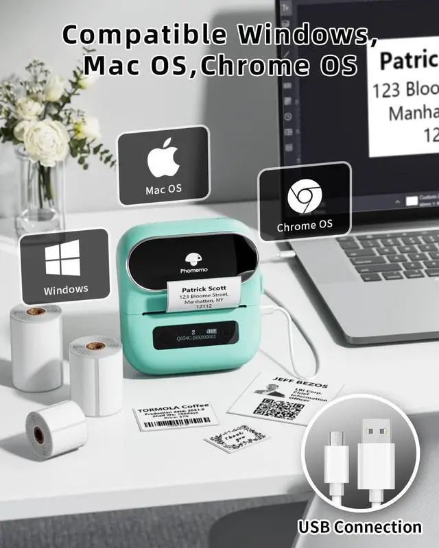 Alt view image 3 of 5 - Label Maker 3.14 Inch Bluetooth Portable Thermal Label Printer for Barcode, Address, Labeling, Mailing, File Folder Label, Easy to Use, Support Phone&PC, With 3 Coiled Label Green