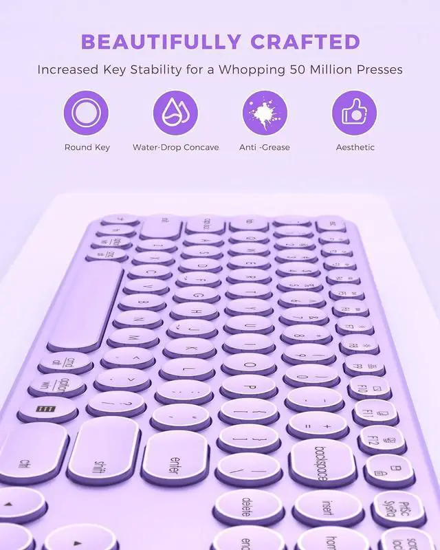 Alt view image 5 of 7 - Keyboard and Mouse Set ,Cute Wireless Keyboard and Mouse with USB and Type C Receiver, Full Size Cordless Purple Wireless Keyboard for Mac and Windows, Laptop, PC (Purple)