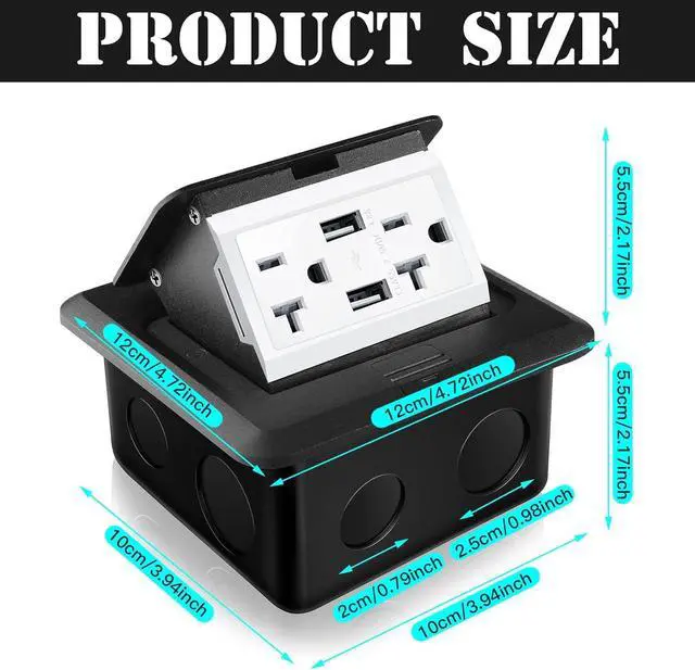 Alt view image 2 of 6 - Pop up Floor Outlet Kit Waterproof Electrical Outlet Cover Box with 4.2A USB Charger 20Amp Weatherproof Floor Outlet Tamper Resistant Outlet Receptacle for Countertop Home - Black,2 Pack