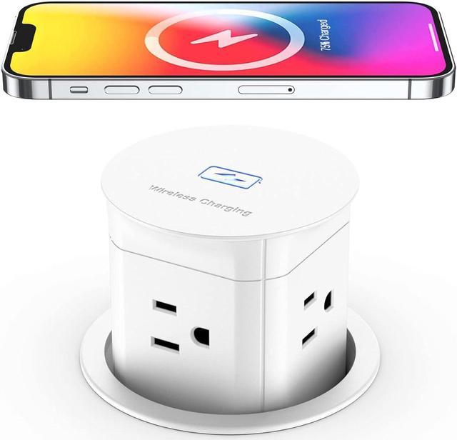 Pop Up Outlet with 15W Wireless Charger,4 Outlets 15A, Splash Resistant,3  inch Desk Hole Power Grommet,Space Saver Pop Up Power Outlet for Kitchen