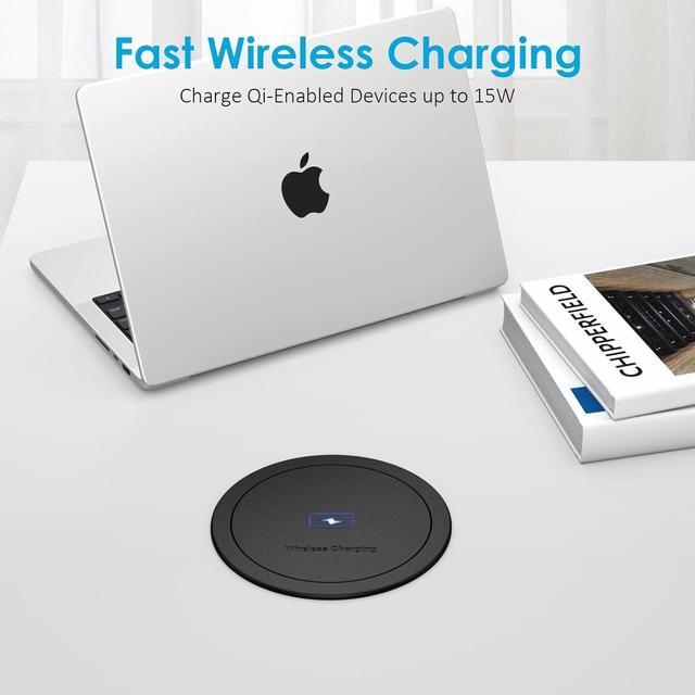 Pop Up Outlet with 15W Wireless Charger,4 Outlets 15A, Splash Resistant,3  inch Desk Hole Power Grommet,Space Saver Pop Up Power Outlet for Kitchen  Countertop,Office Conference Table (Black) 