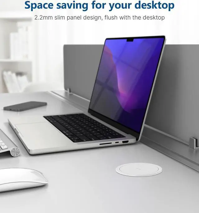 Alt view image 3 of 7 - Pop up Outlet for Countertop, PD 20W USB C Fast Charging, 3.15" Desk Grommet Power Station, 4 Outlets,4-USB, Kitchen Island Pop Up Electrical Outlet, Office Recessed Power Supply,6ft Cord,  White