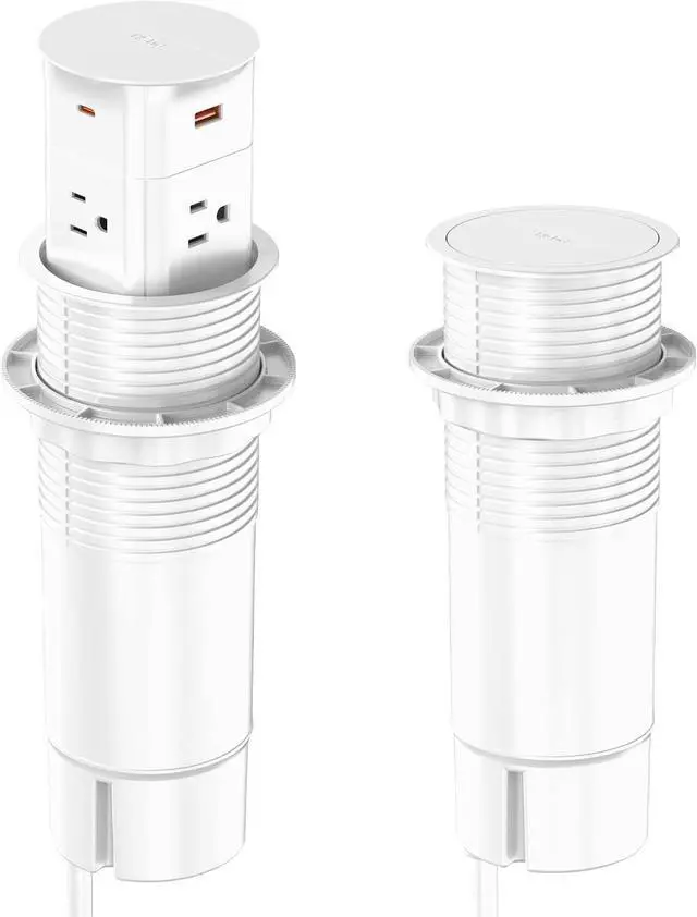 Alt view image 7 of 7 - Pop up Outlet for Countertop, PD 20W USB C Fast Charging, 3.15" Desk Grommet Power Station, 4 Outlets,4-USB, Kitchen Island Pop Up Electrical Outlet, Office Recessed Power Supply,6ft Cord,  White
