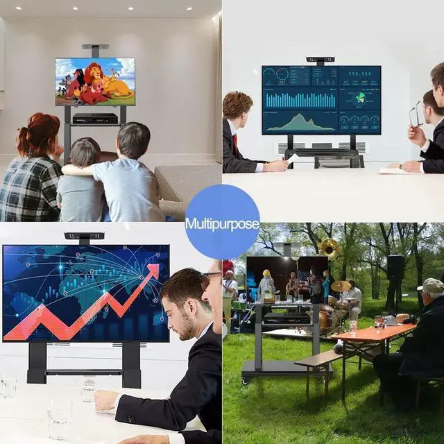 Alt view image 7 of 7 - Mobile TV Stand,Rolling TVs Cart on Wheels Height Adjustable Heavy-Duty Floor Stand Base for 42-86 Inch LCD LED OLED Flat Panel Screens Smartboard Movable Holds up to 176lbs with Shelf