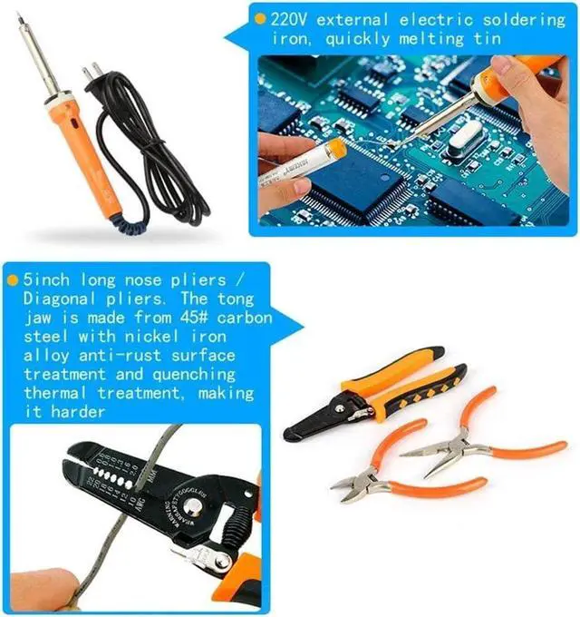 Alt view image 3 of 6 - Network Crimp Tool Kit for RJ45/RJ11/RJ12/CAT5/CAT6/Cat5e/8P, Professional Crimper Connector Stripper Cutter, Computer Maintenance Lan Cable Pliers Tester Soldering Iron Set