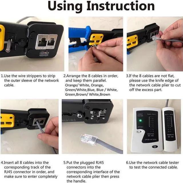 Alt view image 2 of 6 - CAT5 Crimper Tool Kit for RJ45 Crimping Tool Set CAT6, Professional Network Crimper Wire Connector Stripper Cutter, Computer Maintenance Ethernet Lan Cable Pliers Tester Repair