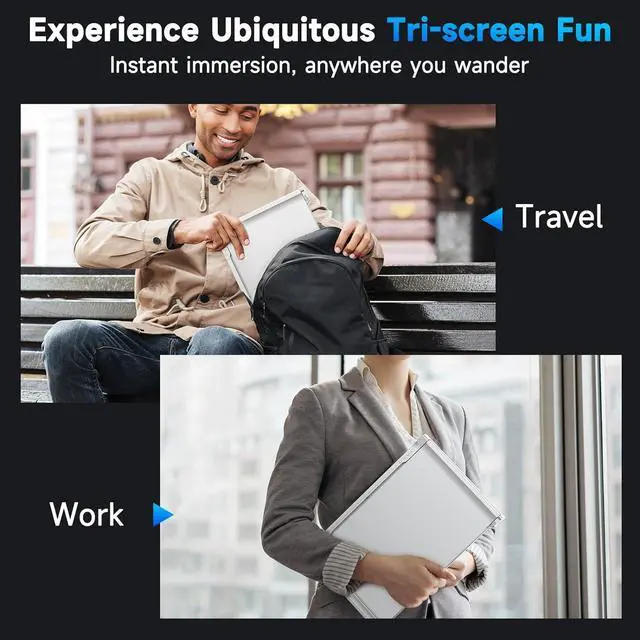 Alt view image 6 of 7 - 14" Triple Portable Monitor with 1 Cable Connect, S500 Laptop Screen Monitor Extender, 1200P USB A C Frameless Tri-Screen for 15-17.5" Windows, MacBook Air Pro, Compatible M1 & M2 Chip