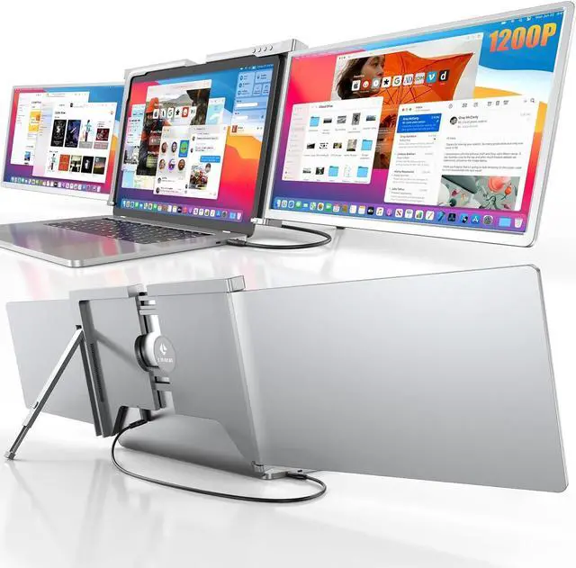 Main image of 14" Triple Portable Monitor with 1 Cable Connect, S500 Laptop Screen Monitor Extender, 1200P USB A C Frameless Tri-Screen for 15-17.5" Windows, MacBook Air Pro, Compatible M1 & M2 Chip