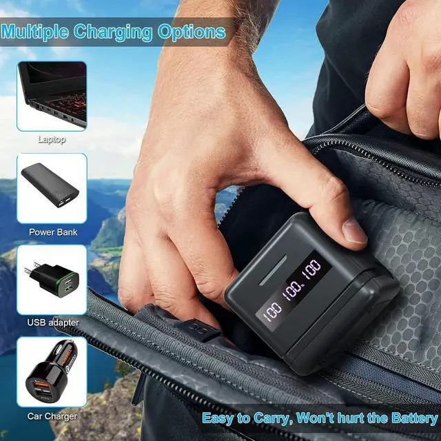 Alt view image 6 of 7 - Hero 9/10/11/12 Battery 3-Pack 2000mAh and USB Storage Fast Charger Fully Compatible with Gopro Hero 9 10 11 12 Black Official with High Speed Micro SD Card Reader Function