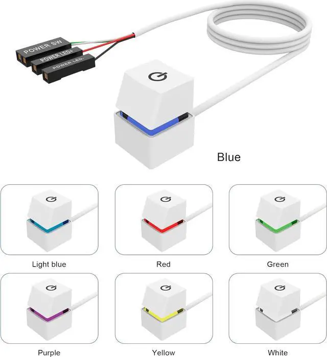 Alt view image 4 of 6 - Desktop Computer Power Switch Power Supply Control Adapter Cable , 7 Colors backlit 6.56ft External PC Power Button ATX Desktop Computer Case Motherboard Switch On Off Power SW Cables (White)