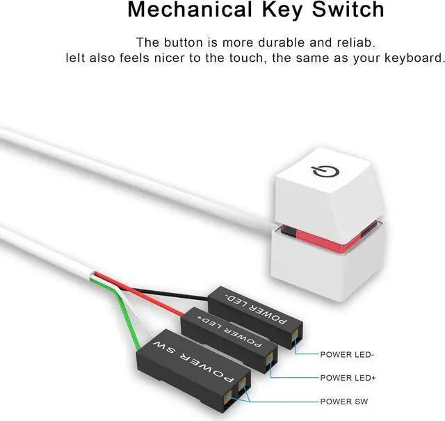 Alt view image 5 of 6 - Desktop Computer Power Switch Power Supply Control Adapter Cable , 7 Colors backlit 6.56ft External PC Power Button ATX Desktop Computer Case Motherboard Switch On Off Power SW Cables (White)