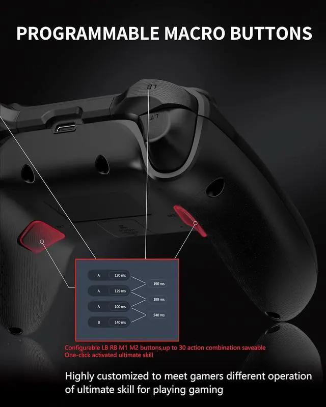 Alt view image 5 of 7 - PC Game Controller Wireless Gamepad Hall Effect Trigger Joystick For Windows 7 8 10 11,Android TV,Steam,Tesla,Simulator,with Programmable M Buttons - Asura 2 Pro Black