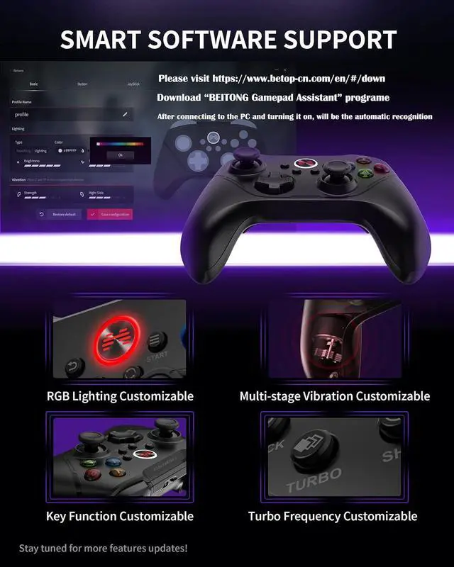 Alt view image 6 of 7 - PC Game Controller Wireless Gamepad Hall Effect Trigger Joystick For Windows 7 8 10 11,Android TV,Steam,Tesla,Simulator,with Programmable M Buttons - Asura 2 Pro Black