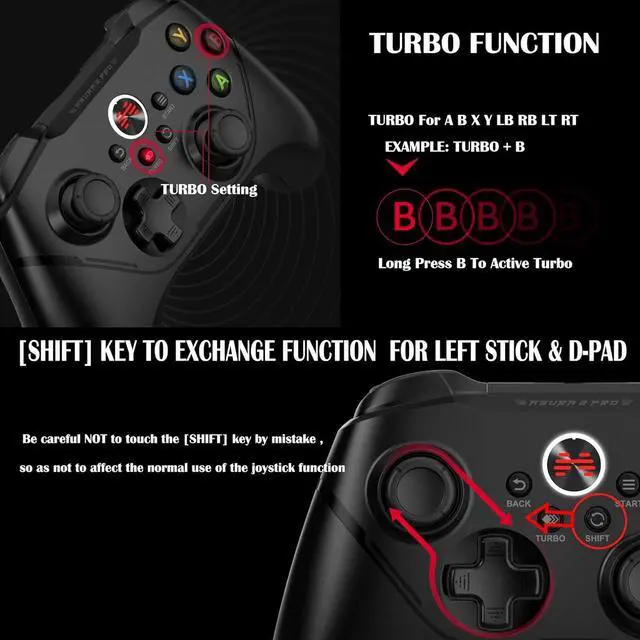 Alt view image 7 of 7 - PC Game Controller Wireless Gamepad Hall Effect Trigger Joystick For Windows 7 8 10 11,Android TV,Steam,Tesla,Simulator,with Programmable M Buttons - Asura 2 Pro Black