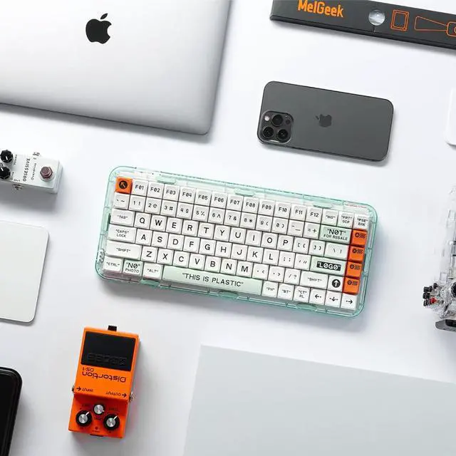 Alt view image 7 of 7 - Plastic Transparent Rechargeable 84 Keys Mechanical Keyboard ,Programmable Hot Swappable Wireless Gaming Keyboard Rainbow LED Backlit 75% Bluetooth/2.4G/USB - White