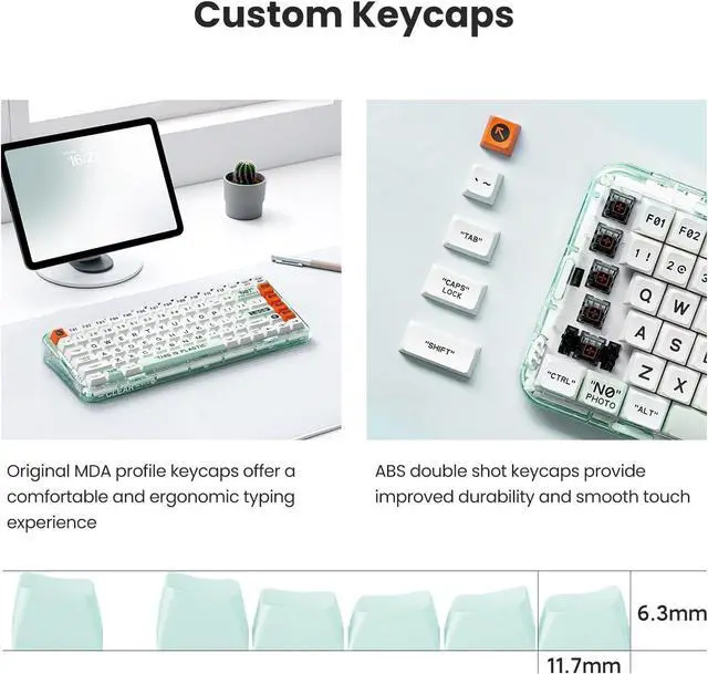 Alt view image 5 of 7 - Plastic Transparent Rechargeable 84 Keys Mechanical Keyboard ,Programmable Hot Swappable Wireless Gaming Keyboard Rainbow LED Backlit 75% Bluetooth/2.4G/USB - White