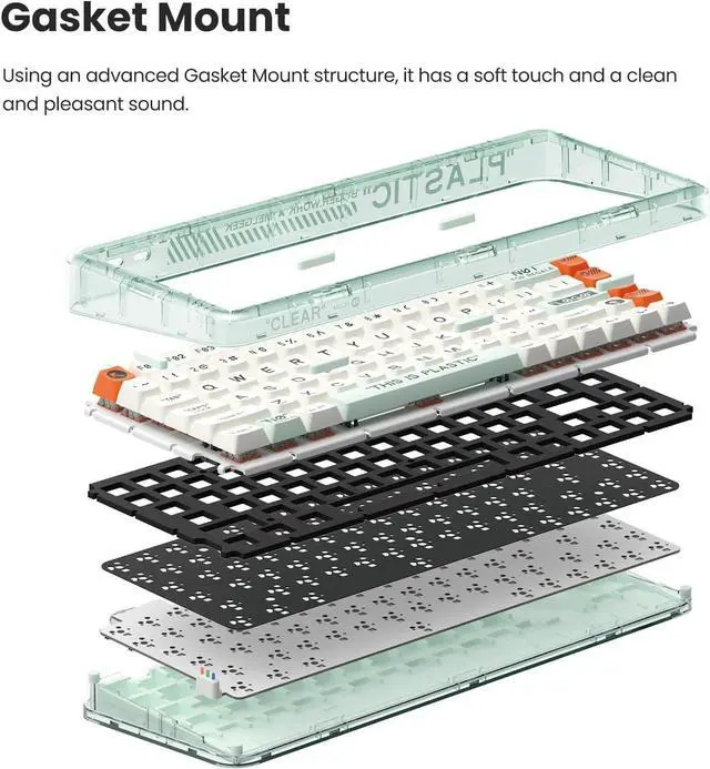 Alt view image 4 of 7 - Plastic Transparent Rechargeable 84 Keys Mechanical Keyboard ,Programmable Hot Swappable Wireless Gaming Keyboard Rainbow LED Backlit 75% Bluetooth/2.4G/USB - White