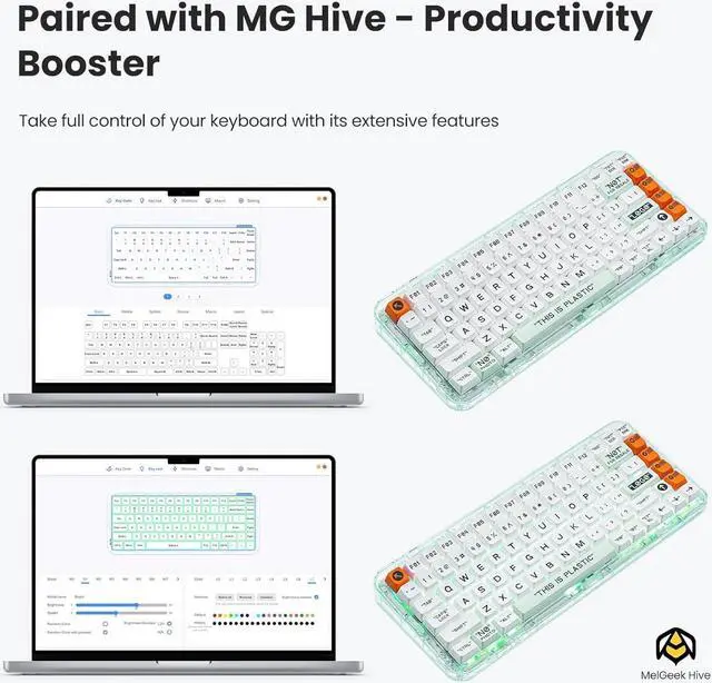 Alt view image 3 of 7 - Plastic Transparent Rechargeable 84 Keys Mechanical Keyboard ,Programmable Hot Swappable Wireless Gaming Keyboard Rainbow LED Backlit 75% Bluetooth/2.4G/USB - White