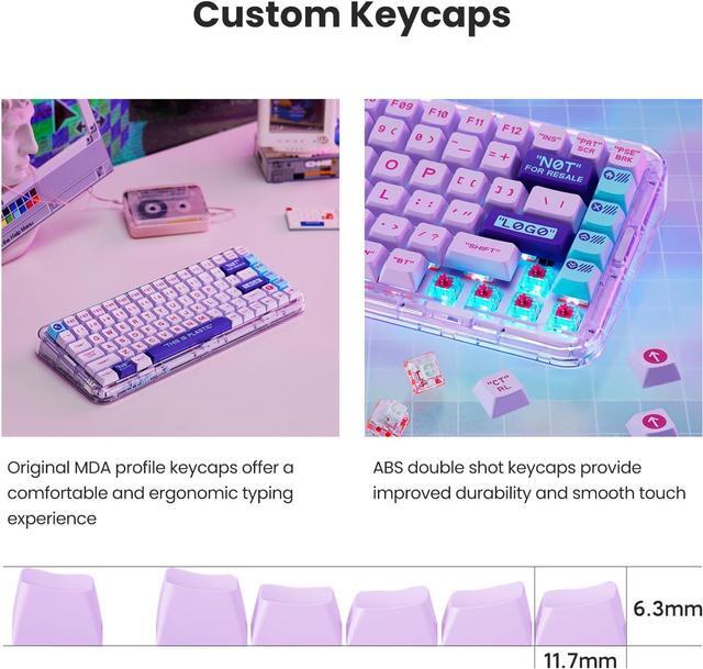 Alt view image 5 of 7 - Plastic Transparent Rechargeable 84 Keys Mechanical Keyboard ,Programmable Hot Swappable Wireless Gaming Keyboard Rainbow LED Backlit 75% Bluetooth/2.4G/USB - Purple