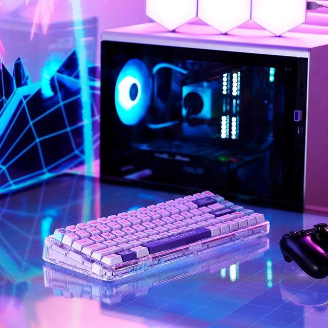Alt view image 7 of 7 - Plastic Transparent Rechargeable 84 Keys Mechanical Keyboard ,Programmable Hot Swappable Wireless Gaming Keyboard Rainbow LED Backlit 75% Bluetooth/2.4G/USB - Purple