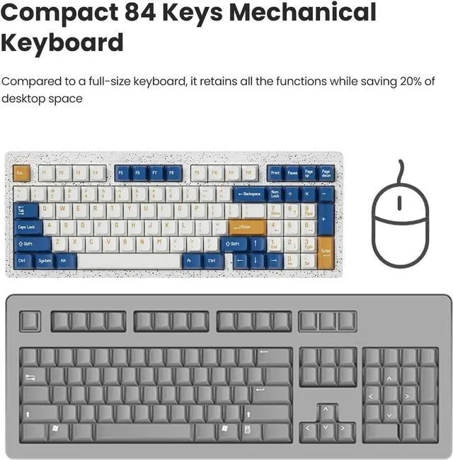 Alt view image 6 of 7 - Ocean Blue Gaming 90% with 97 Keys Wireless Keyboard Rechargeable Rainbow LED Backlit for Home Office Keyboard Compatible for Windows Desktop, Laptop, PC