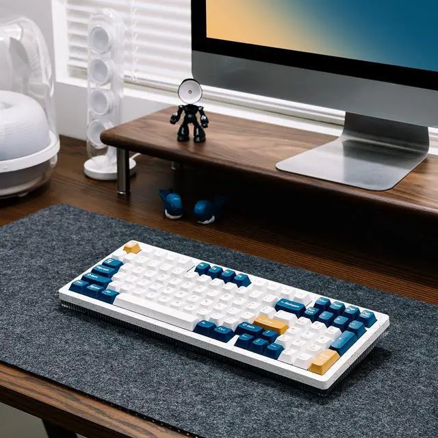 Alt view image 7 of 7 - Ocean Blue Gaming 90% with 97 Keys Wireless Keyboard Rechargeable Rainbow LED Backlit for Home Office Keyboard Compatible for Windows Desktop, Laptop, PC