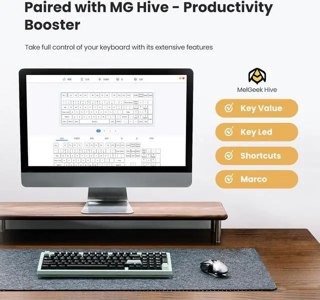 Alt view image 3 of 7 - Fountain Black Gaming 90% with 97 Keys Wireless Keyboard Rechargeable Rainbow LED Backlit for Home Office Keyboard Compatible for Windows Desktop, Laptop, PC